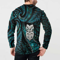 New Zealand Aotearoa Button Sweatshirt Maori Wheku Paua Shell Glitter Turquoise LT05 - Polynesian Pride