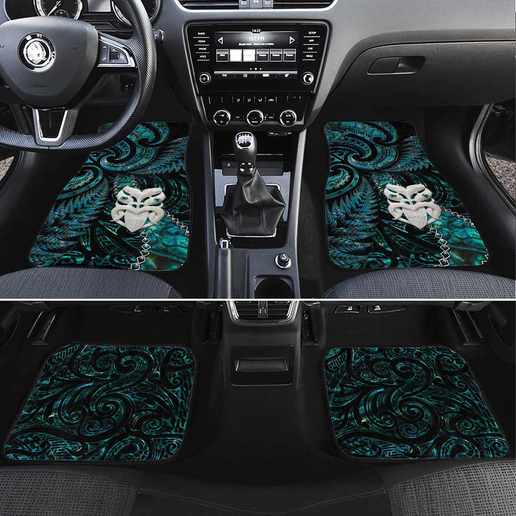 New Zealand Aotearoa Car Mats Maori Wheku Paua Shell Glitter Turquoise LT05 Set 4pcs Turquoise - Polynesian Pride