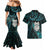 New Zealand Aotearoa Couples Matching Mermaid Dress and Hawaiian Shirt Maori Wheku Paua Shell Glitter Turquoise