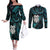 New Zealand Aotearoa Couples Matching Off The Shoulder Long Sleeve Dress and Long Sleeve Button Shirt Maori Wheku Paua Shell Glitter Turquoise