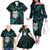 New Zealand Aotearoa Family Matching Off The Shoulder Long Sleeve Dress and Hawaiian Shirt Maori Wheku Paua Shell Glitter Turquoise