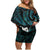 New Zealand Aotearoa Family Matching Off Shoulder Short Dress and Hawaiian Shirt Maori Wheku Paua Shell Glitter Turquoise