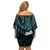 New Zealand Aotearoa Family Matching Off Shoulder Short Dress and Hawaiian Shirt Maori Wheku Paua Shell Glitter Turquoise