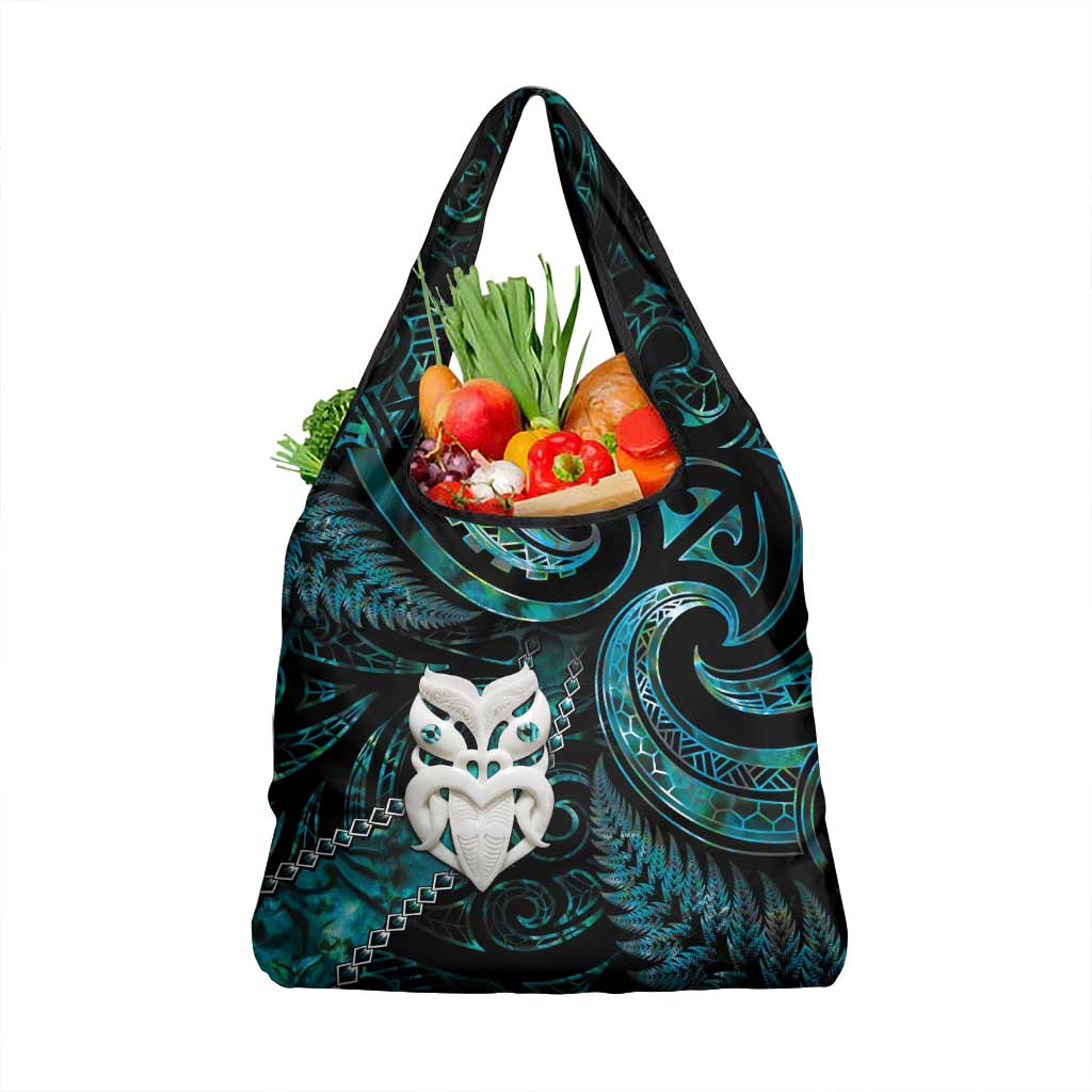 New Zealand Aotearoa Grocery Bag Maori Wheku Paua Shell Glitter Turquoise LT05 1-pack One Size Turquoise - Polynesian Pride
