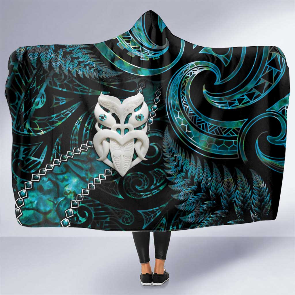 New Zealand Aotearoa Hooded Blanket Maori Wheku Paua Shell Glitter Turquoise LT05 One Size Turquoise - Polynesian Pride