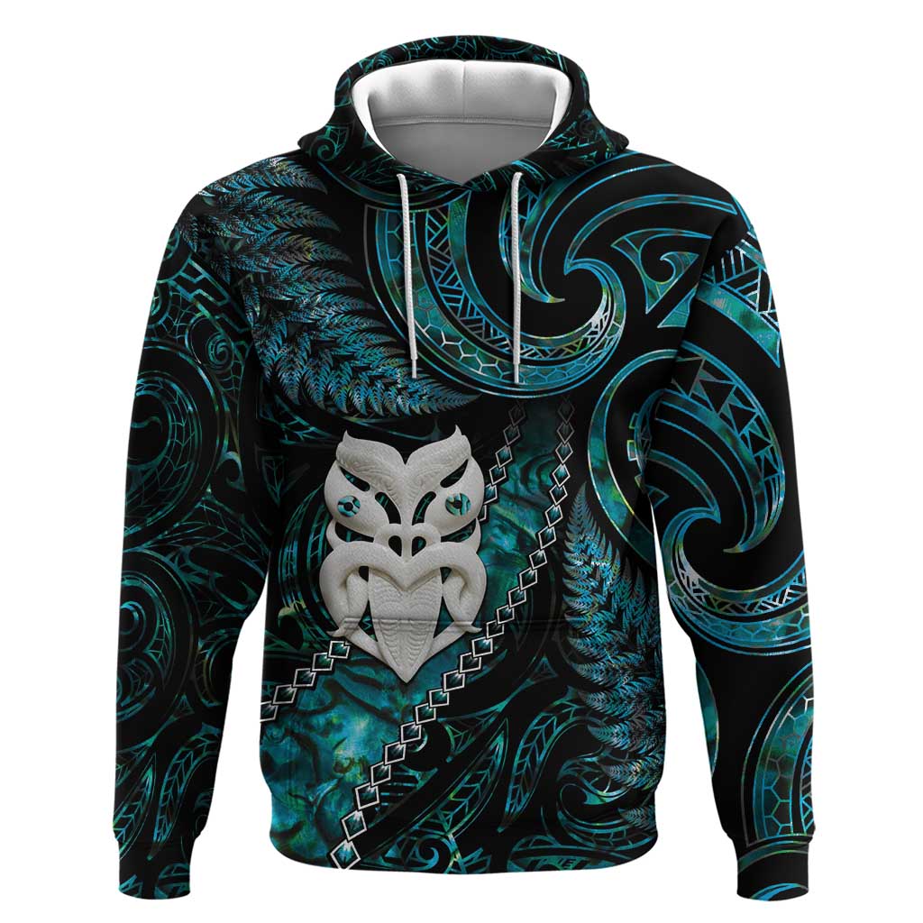 New Zealand Aotearoa Hoodie Maori Wheku Paua Shell Glitter Turquoise LT05 Pullover Hoodie Turquoise - Polynesian Pride
