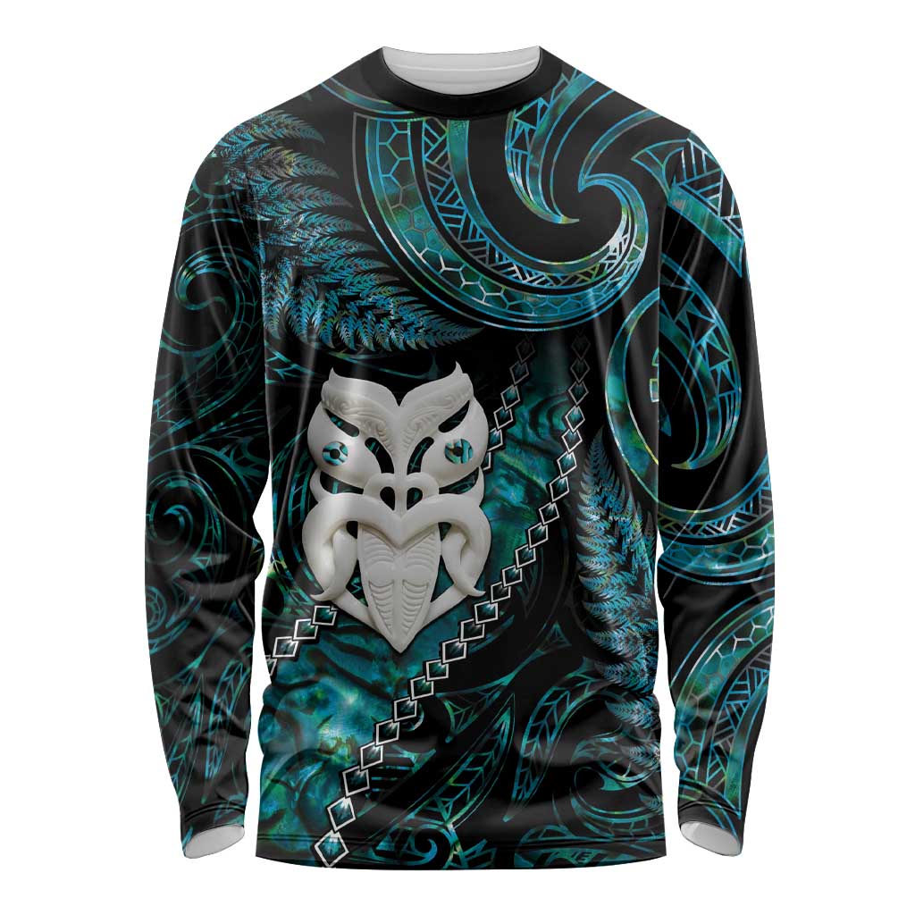 New Zealand Aotearoa Long Sleeve Shirt Maori Wheku Paua Shell Glitter Turquoise LT05 Unisex Turquoise - Polynesian Pride