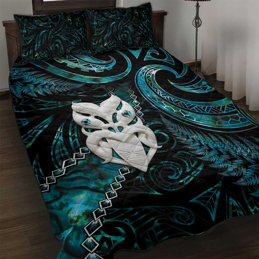 New Zealand Aotearoa Quilt Bed Set Maori Wheku Paua Shell Glitter Turquoise LT05 Turquoise - Polynesian Pride