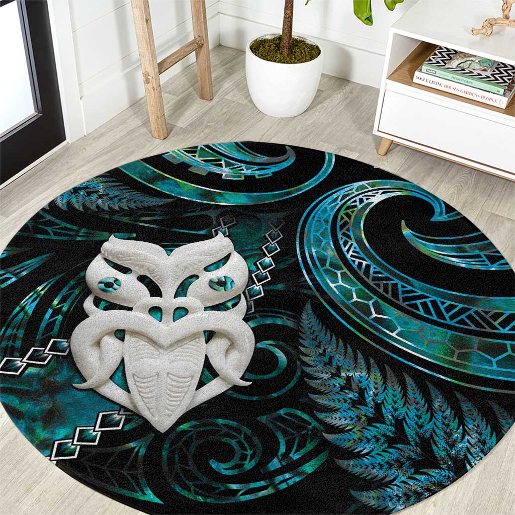 New Zealand Aotearoa Round Carpet Maori Wheku Paua Shell Glitter Turquoise LT05 Turquoise - Polynesian Pride