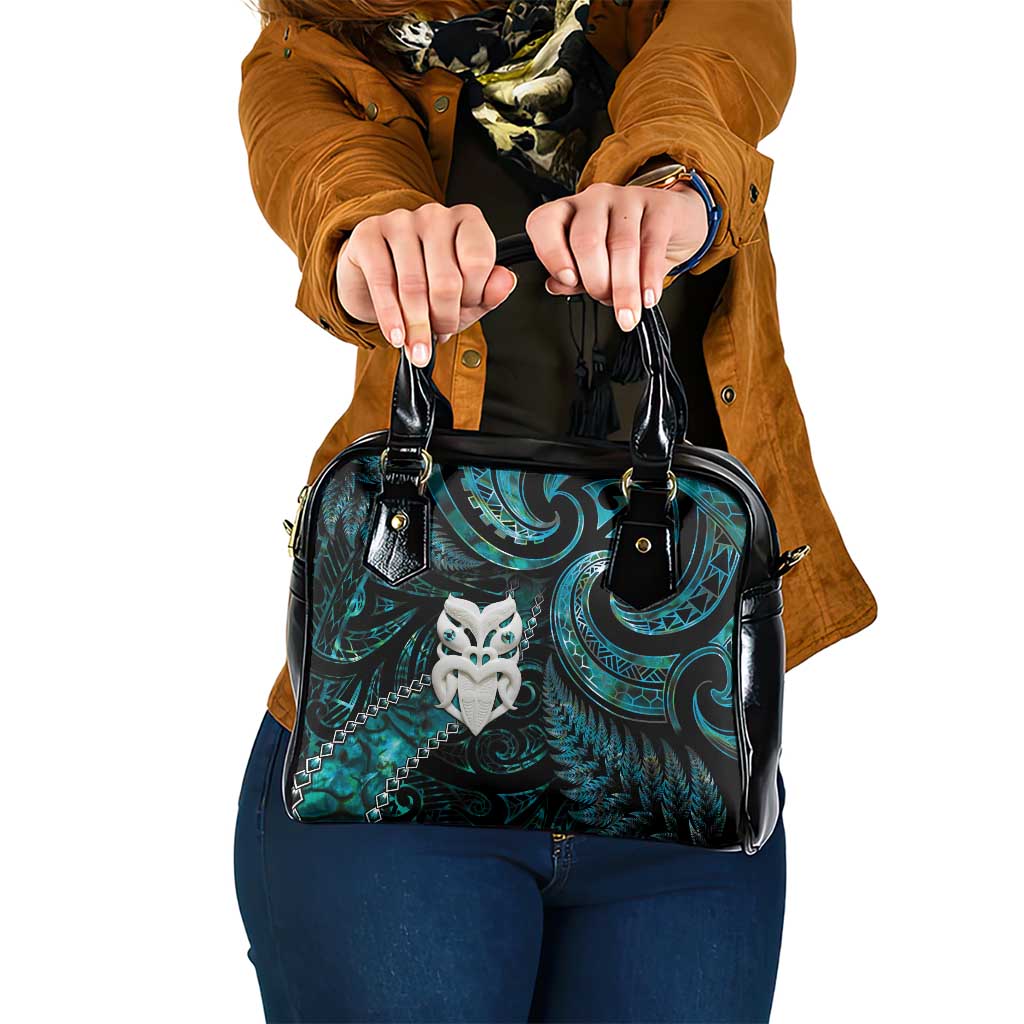 New Zealand Aotearoa Shoulder Handbag Maori Wheku Paua Shell Glitter Turquoise LT05 One Size Turquoise - Polynesian Pride