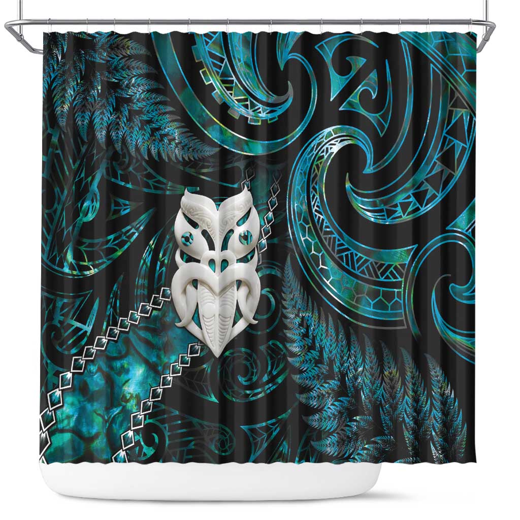 New Zealand Aotearoa Shower Curtain Maori Wheku Paua Shell Glitter Turquoise LT05 Turquoise - Polynesian Pride