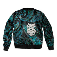 New Zealand Aotearoa Sleeve Zip Bomber Jacket Maori Wheku Paua Shell Glitter Turquoise LT05 - Polynesian Pride