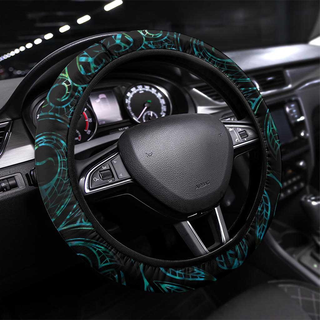New Zealand Aotearoa Steering Wheel Cover Maori Wheku Paua Shell Glitter Turquoise LT05 Universal Fit Turquoise - Polynesian Pride