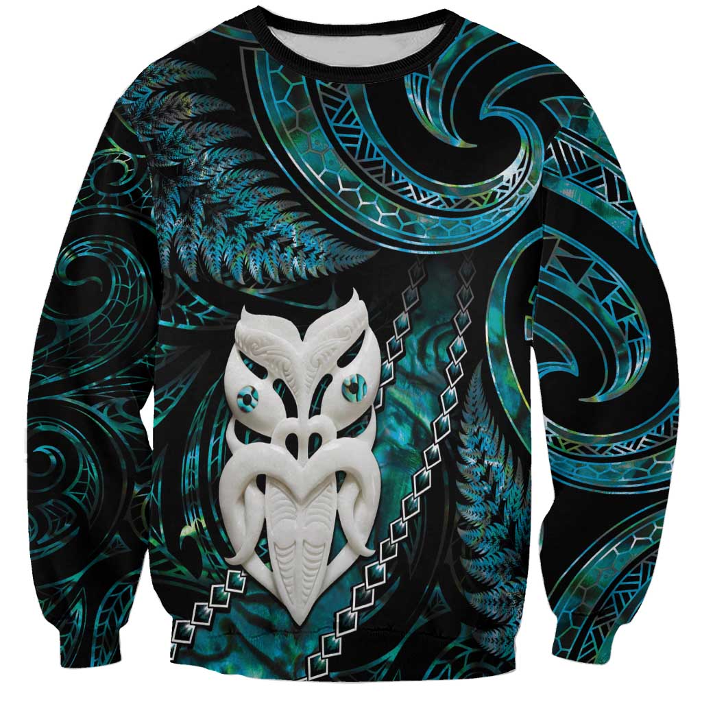 New Zealand Aotearoa Sweatshirt Maori Wheku Paua Shell Glitter Turquoise LT05 Unisex Turquoise - Polynesian Pride