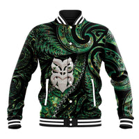 New Zealand Aotearoa Baseball Jacket Maori Wheku Paua Shell Glitter Green LT05 Unisex Green - Polynesian Pride