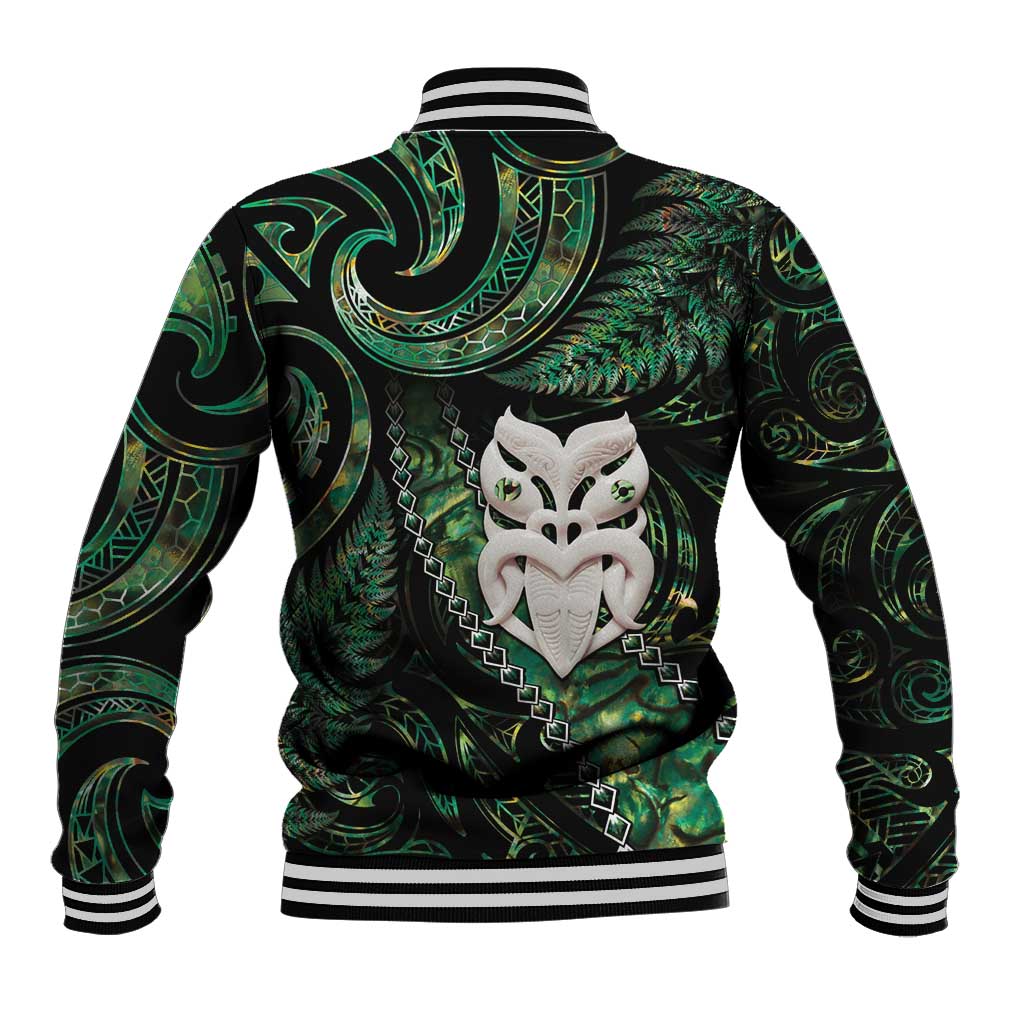 New Zealand Aotearoa Baseball Jacket Maori Wheku Paua Shell Glitter Green LT05 - Polynesian Pride