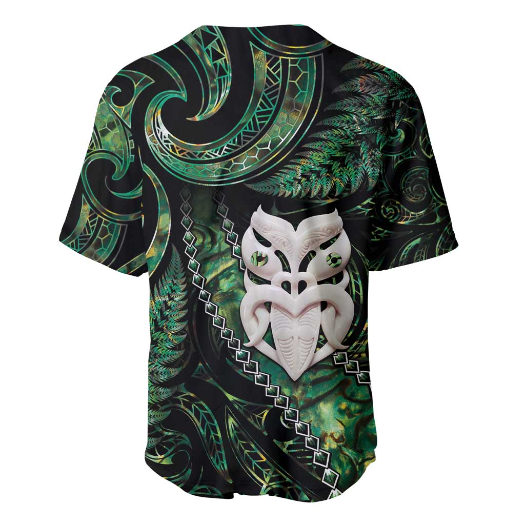 New Zealand Aotearoa Baseball Jersey Maori Wheku Paua Shell Glitter Green LT05 - Polynesian Pride