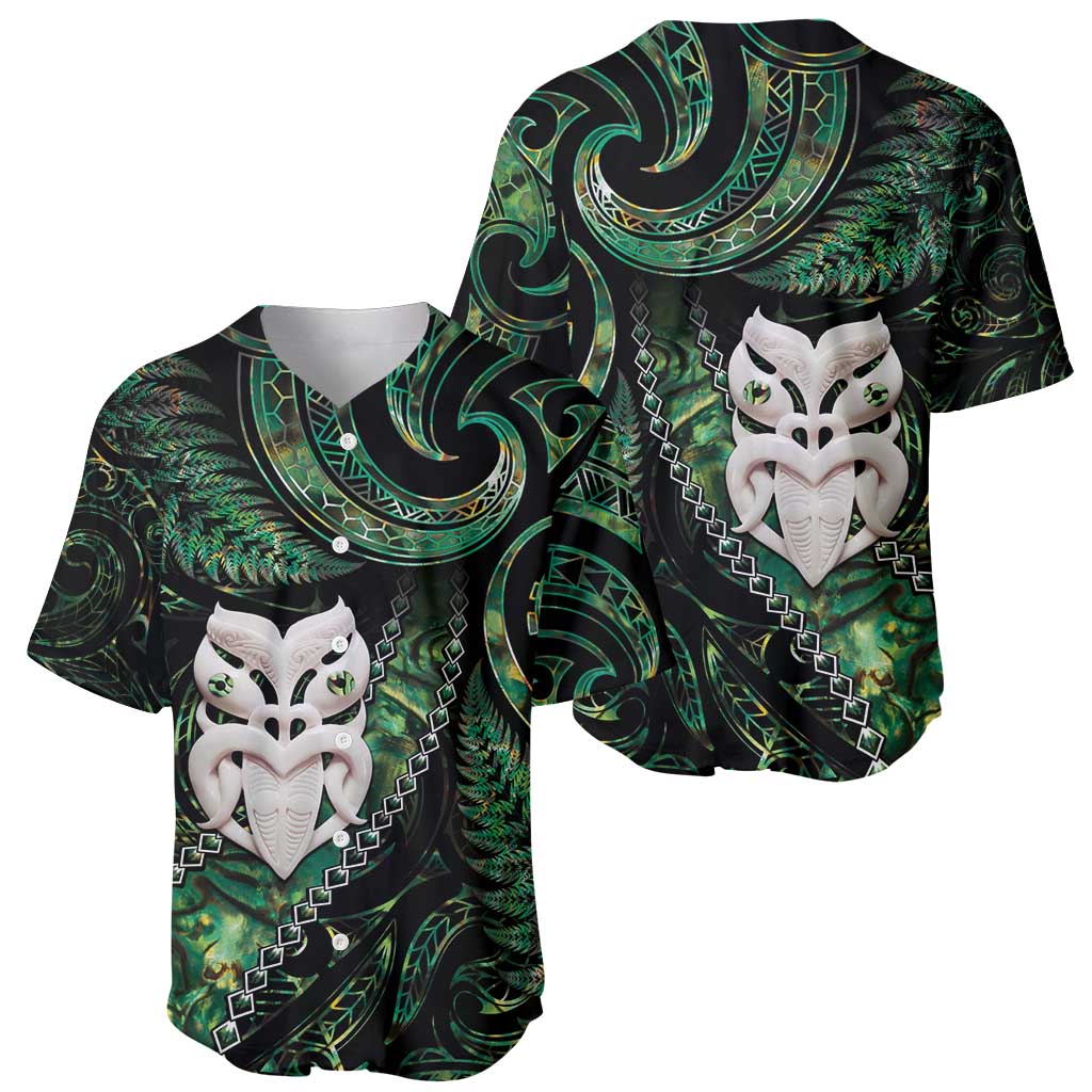 New Zealand Aotearoa Baseball Jersey Maori Wheku Paua Shell Glitter Green LT05 - Polynesian Pride