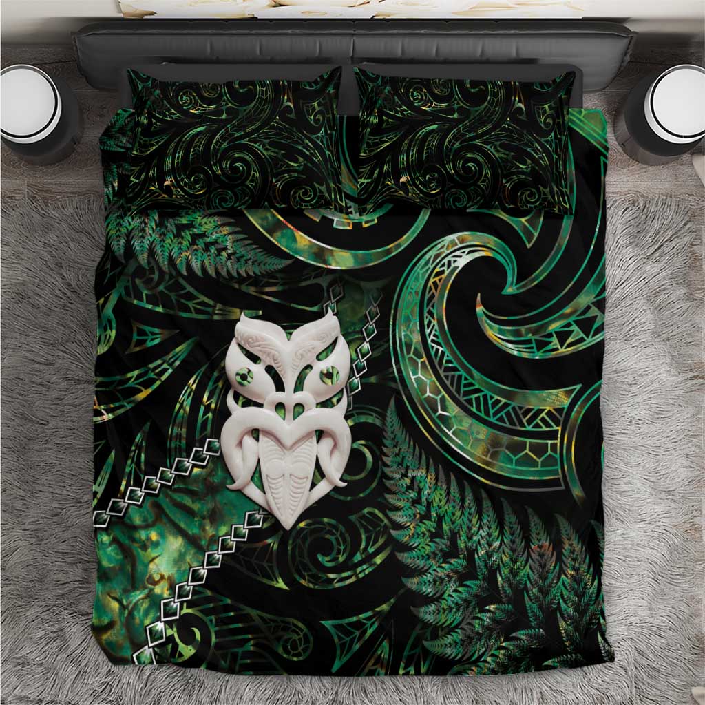 New Zealand Aotearoa Bedding Set Maori Wheku Paua Shell Glitter Green LT05 Green - Polynesian Pride