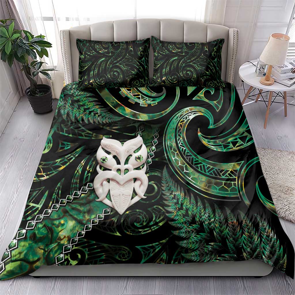 New Zealand Aotearoa Bedding Set Maori Wheku Paua Shell Glitter Green LT05 - Polynesian Pride