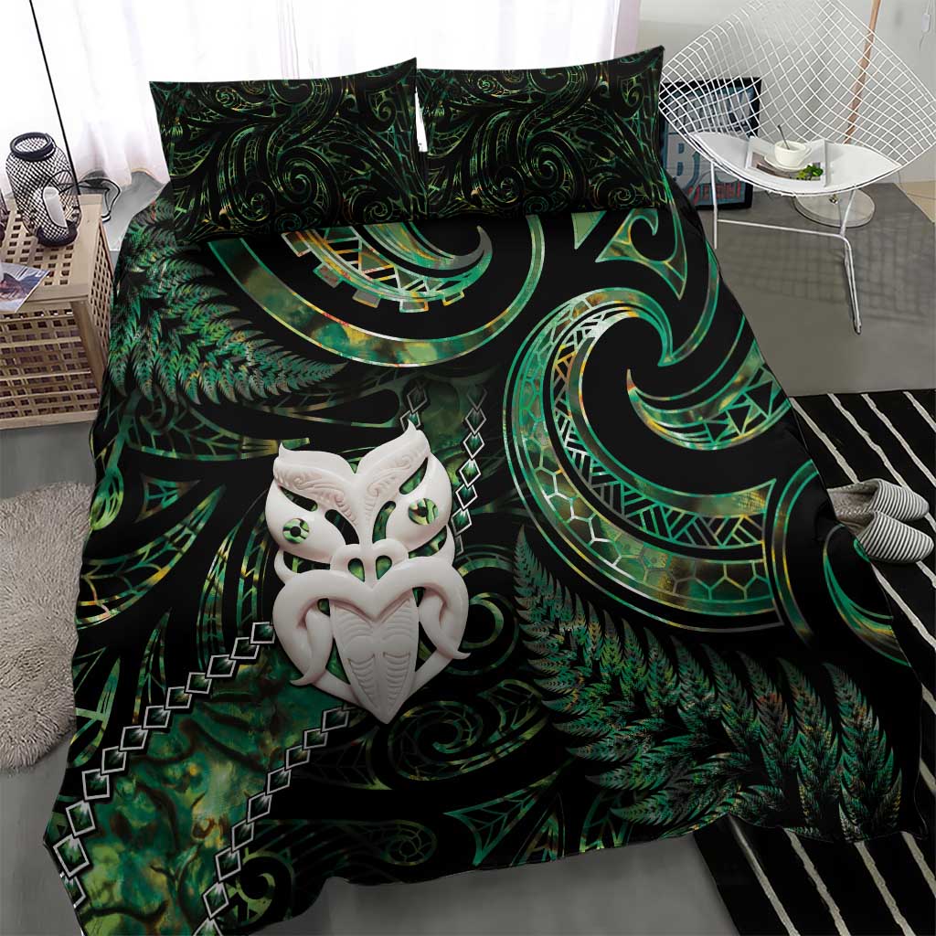 New Zealand Aotearoa Bedding Set Maori Wheku Paua Shell Glitter Green LT05 - Polynesian Pride