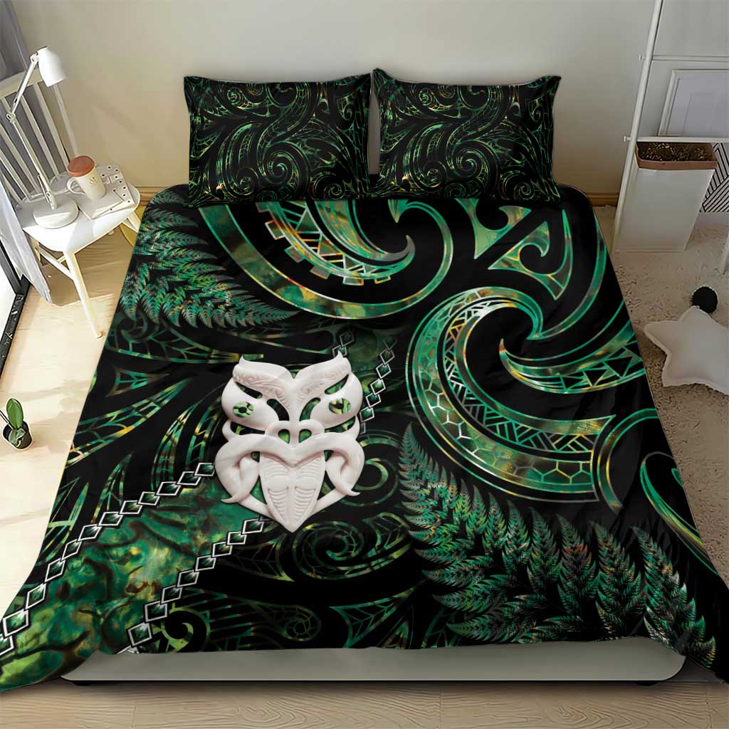 New Zealand Aotearoa Bedding Set Maori Wheku Paua Shell Glitter Green LT05 - Polynesian Pride