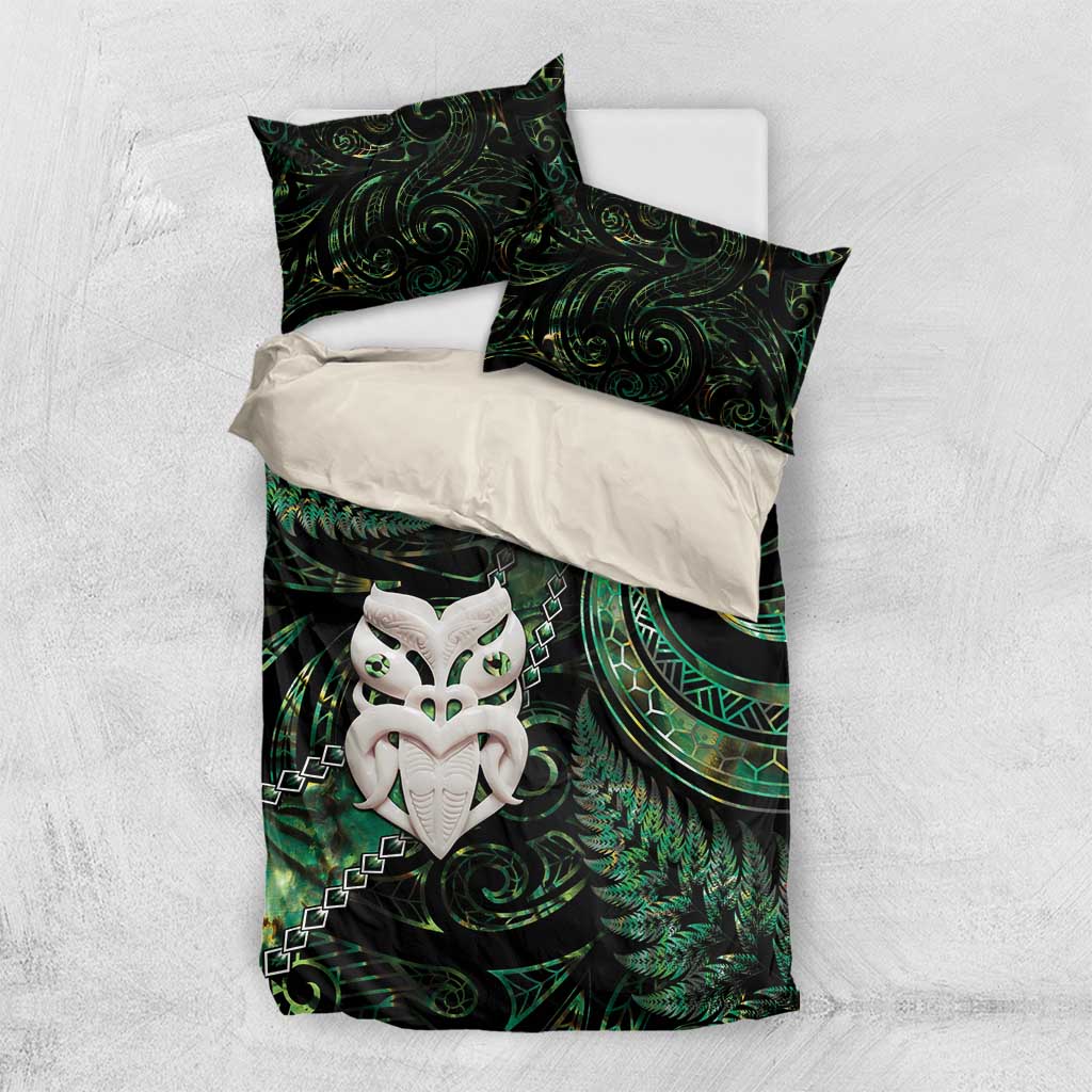 New Zealand Aotearoa Bedding Set Maori Wheku Paua Shell Glitter Green LT05 US Twin 172cm x 218cm Green - Polynesian Pride