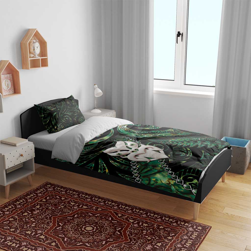 New Zealand Aotearoa Bedding Set Maori Wheku Paua Shell Glitter Green LT05 - Polynesian Pride