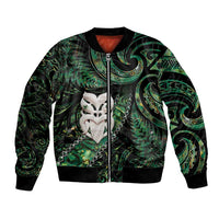 New Zealand Aotearoa Bomber Jacket Maori Wheku Paua Shell Glitter Green LT05 Unisex Green - Polynesian Pride