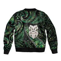 New Zealand Aotearoa Bomber Jacket Maori Wheku Paua Shell Glitter Green LT05 - Polynesian Pride