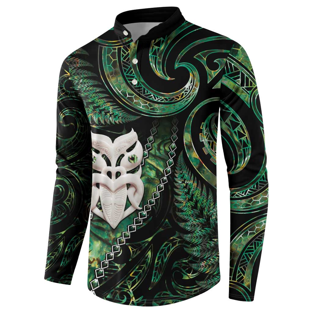 New Zealand Aotearoa Button Sweatshirt Maori Wheku Paua Shell Glitter Green LT05 - Polynesian Pride