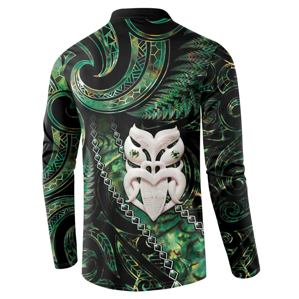 New Zealand Aotearoa Button Sweatshirt Maori Wheku Paua Shell Glitter Green LT05 - Polynesian Pride
