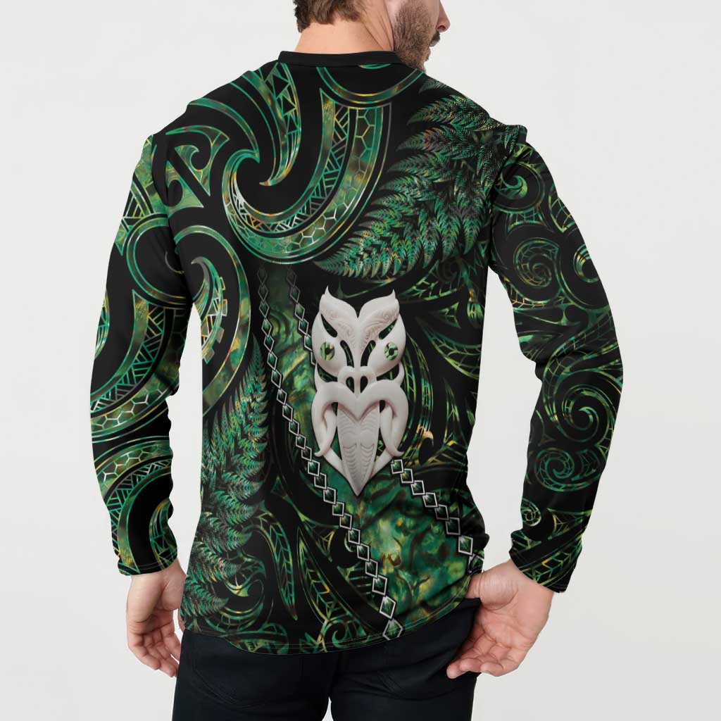New Zealand Aotearoa Button Sweatshirt Maori Wheku Paua Shell Glitter Green LT05 - Polynesian Pride