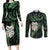 New Zealand Aotearoa Couples Matching Long Sleeve Bodycon Dress and Long Sleeve Button Shirt Maori Wheku Paua Shell Glitter Green