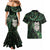 New Zealand Aotearoa Couples Matching Mermaid Dress and Hawaiian Shirt Maori Wheku Paua Shell Glitter Green