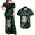 New Zealand Aotearoa Couples Matching Off Shoulder Maxi Dress and Hawaiian Shirt Maori Wheku Paua Shell Glitter Green