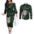 New Zealand Aotearoa Couples Matching Off The Shoulder Long Sleeve Dress and Long Sleeve Button Shirt Maori Wheku Paua Shell Glitter Green