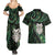 New Zealand Aotearoa Couples Matching Summer Maxi Dress and Hawaiian Shirt Maori Wheku Paua Shell Glitter Green