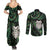 New Zealand Aotearoa Couples Matching Summer Maxi Dress and Long Sleeve Button Shirt Maori Wheku Paua Shell Glitter Green