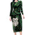 New Zealand Aotearoa Family Matching Long Sleeve Bodycon Dress and Hawaiian Shirt Maori Wheku Paua Shell Glitter Green