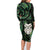 New Zealand Aotearoa Family Matching Long Sleeve Bodycon Dress and Hawaiian Shirt Maori Wheku Paua Shell Glitter Green