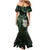 New Zealand Aotearoa Family Matching Mermaid Dress and Hawaiian Shirt Maori Wheku Paua Shell Glitter Green