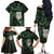 New Zealand Aotearoa Family Matching Off The Shoulder Long Sleeve Dress and Hawaiian Shirt Maori Wheku Paua Shell Glitter Green