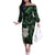 New Zealand Aotearoa Family Matching Off The Shoulder Long Sleeve Dress and Hawaiian Shirt Maori Wheku Paua Shell Glitter Green