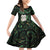 New Zealand Aotearoa Family Matching Off Shoulder Short Dress and Hawaiian Shirt Maori Wheku Paua Shell Glitter Green