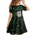 New Zealand Aotearoa Family Matching Off Shoulder Short Dress and Hawaiian Shirt Maori Wheku Paua Shell Glitter Green