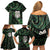 New Zealand Aotearoa Family Matching Off Shoulder Short Dress and Hawaiian Shirt Maori Wheku Paua Shell Glitter Green