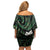 New Zealand Aotearoa Family Matching Off Shoulder Short Dress and Hawaiian Shirt Maori Wheku Paua Shell Glitter Green