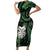 New Zealand Aotearoa Family Matching Short Sleeve Bodycon Dress and Hawaiian Shirt Maori Wheku Paua Shell Glitter Green