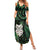 New Zealand Aotearoa Family Matching Summer Maxi Dress and Hawaiian Shirt Maori Wheku Paua Shell Glitter Green